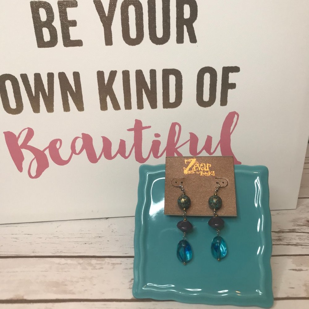 Zevar 3 Bead Drop Earrings